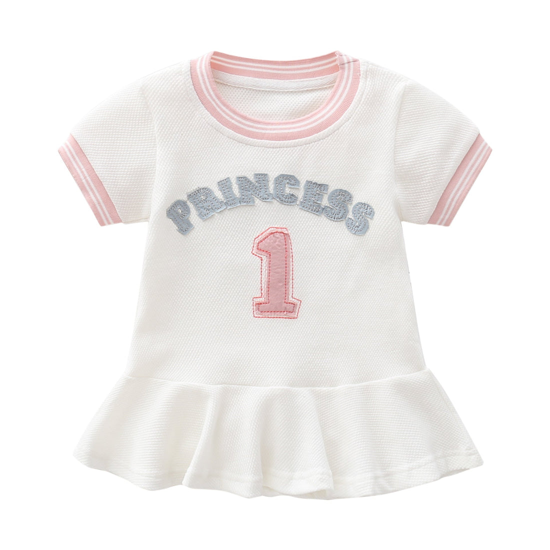 Baby Girl 1pcs Logo Graphic Graphic Side &amp; Neck Striped Design Ruffle Hem Baseball Dress-0