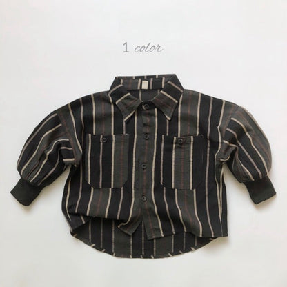 Baby Fashion Striped Pattern Lapel Design Single Breasted Shirt-0