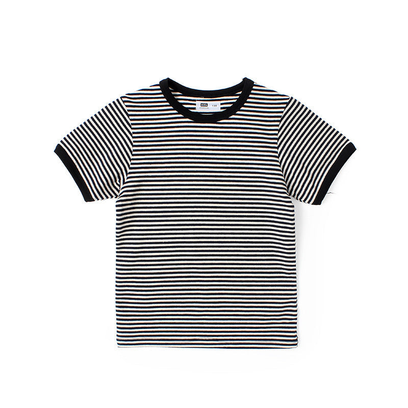 Baby Striped Pattern Crewneck Short Sleeve Cotton T-Shirt-8