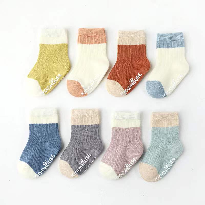 Baby Two Colors Contrast Boneless Bottom Dispensing Socks 1 Lot = 5 Pairs-0