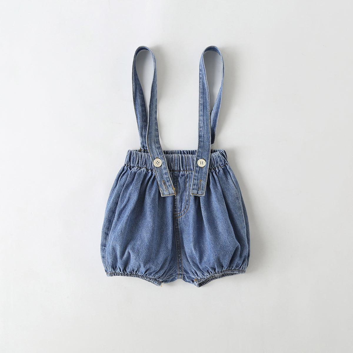 Baby Girl Solid Color Tee Combo Denim Strap Shorts 1-Piece Sets-9