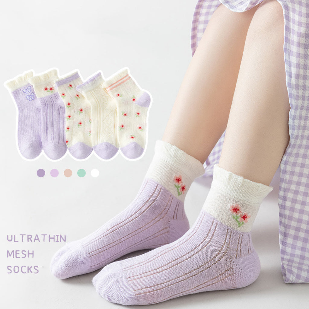 Baby Print Pattern Mesh Soft Cotton Socks 1Bag=5Pairs-8