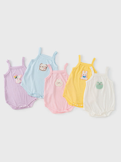 New Arrival Summer Baby Kids Girls Cartoon Embroidery Sleeveless Strap Onesies-0