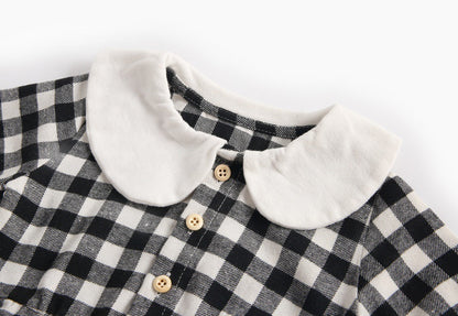 Baby Girl Plaid Pattern Doll Collar Design Long Sleeve Onesies With Buttons-9