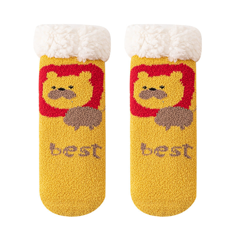 Baby Cartoon Pattern Thickened Lambswool Coral Fleece Socks-2