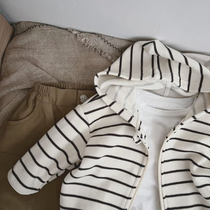 Baby Striped Pattern Single Breasted Design Long Sleeve Coat With Hat-8