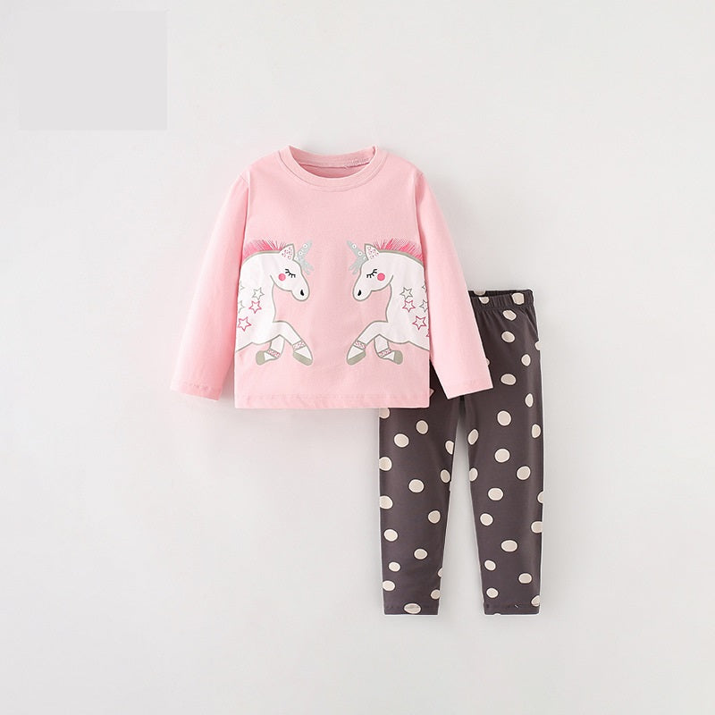 Girls Cartoon Unicorn Printing Design Top And Pattern Pants Set-1