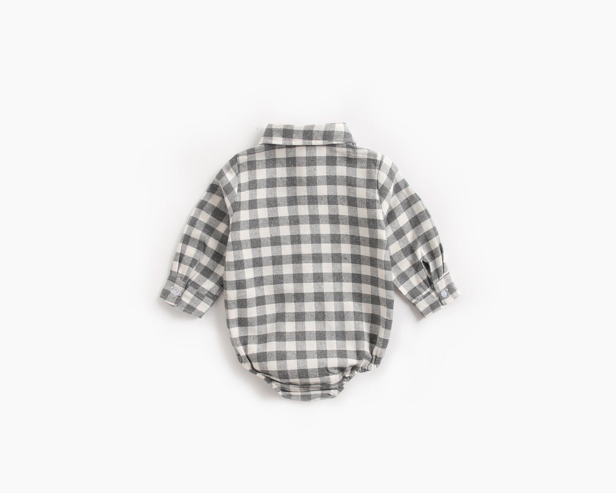 Baby Boy Plaid Pattern Buttoned Shirt With Pockets Long Sleeve Onesies In Autumn-8