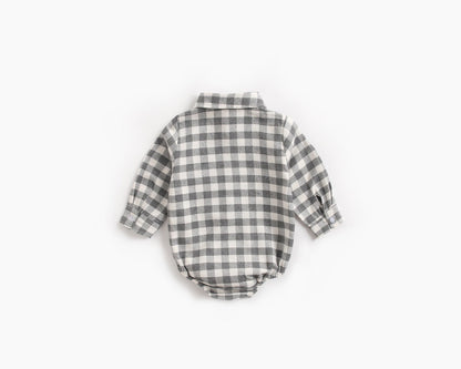 Baby Boy Plaid Pattern Buttoned Shirt With Pockets Long Sleeve Onesies In Autumn-8