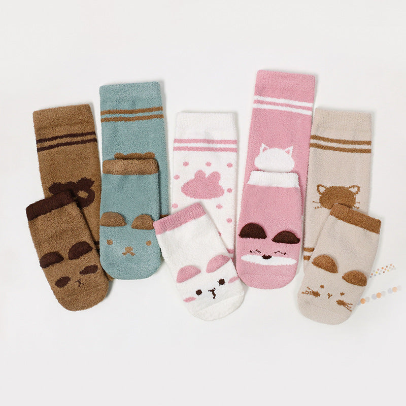 Baby Cartoon Animal Print Pattern Non-Slip Warm Long Socks-0