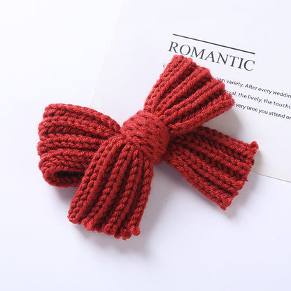 Baby Solid Color Big Knitted Bow Handmade Hairpin-9