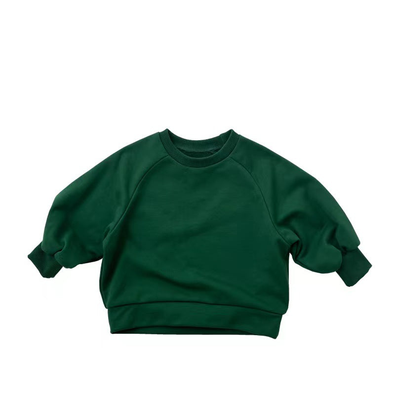 Baby Solid Color Long Sleeve Pullover Crewneck Hoodies-9