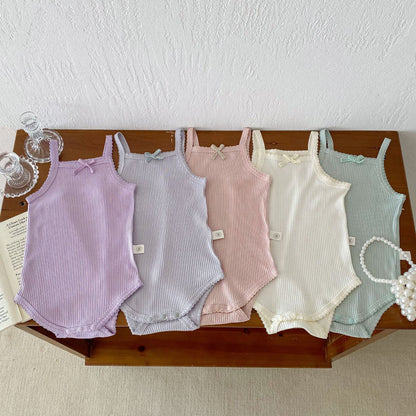 Summer Hot Selling Baby Girls Simple Thin Solid Color Soft Onesies-0