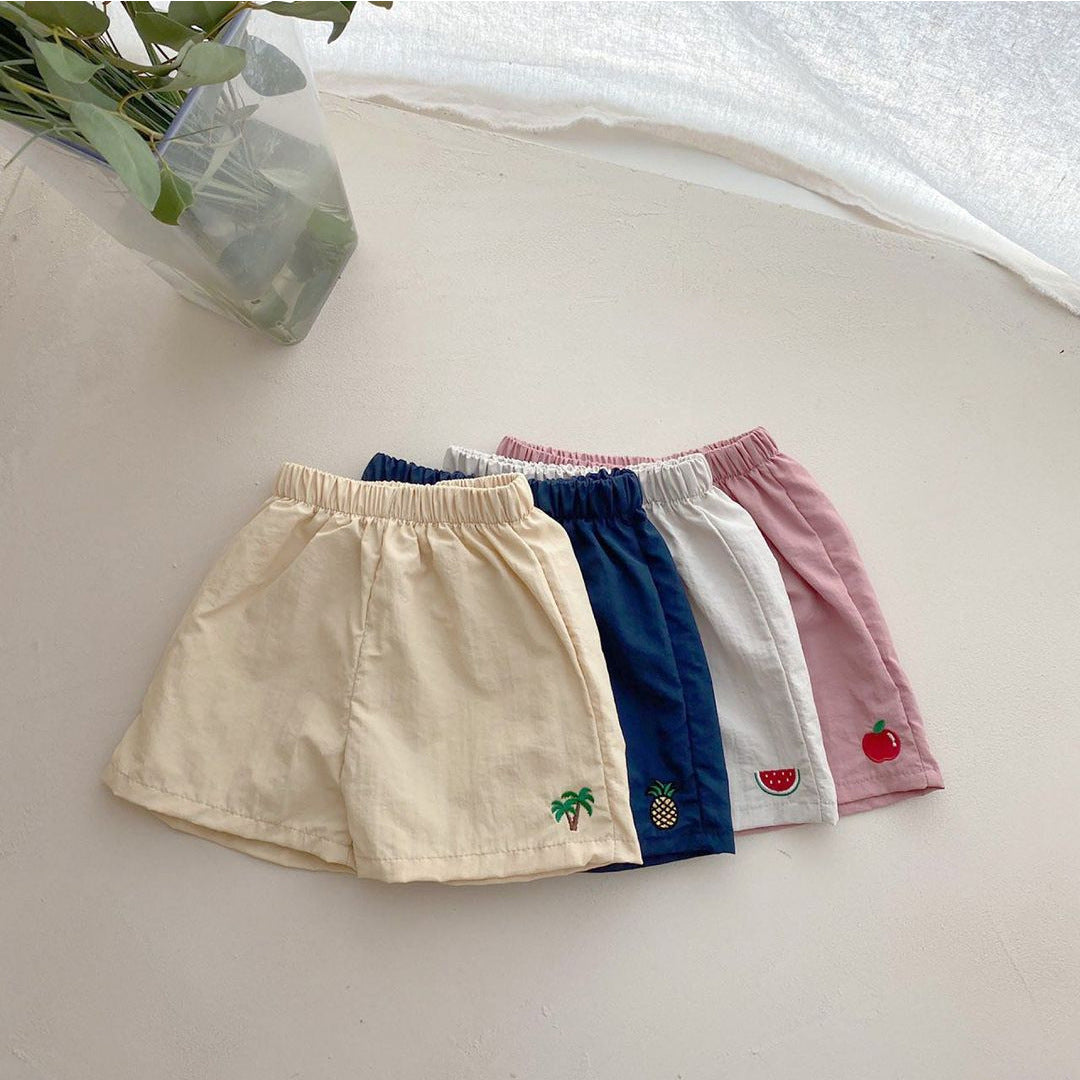 Baby Fruit Embroidered Pattern Summer Beach Comfy Shorts-0