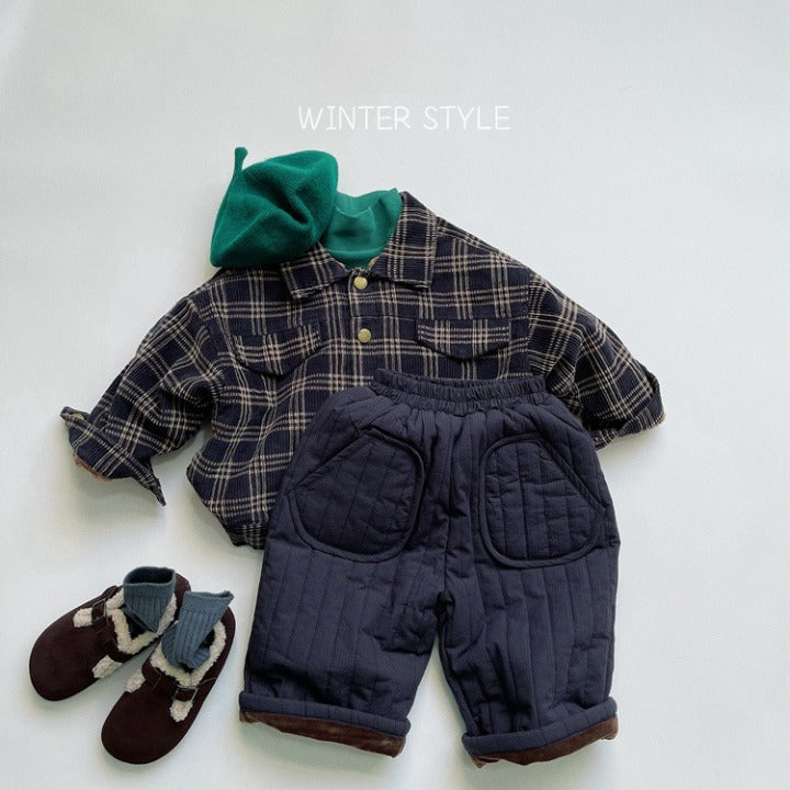 Baby Solid Color Cotton Quilted Winter Pants Outfits-3