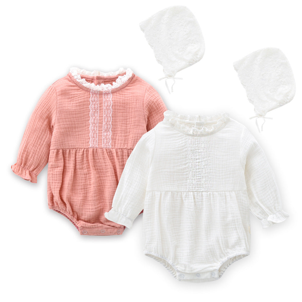 Baby Girl 1pcs Mesh Patchwork Design Solid Color Princess Style Onesies Bodysuit-0