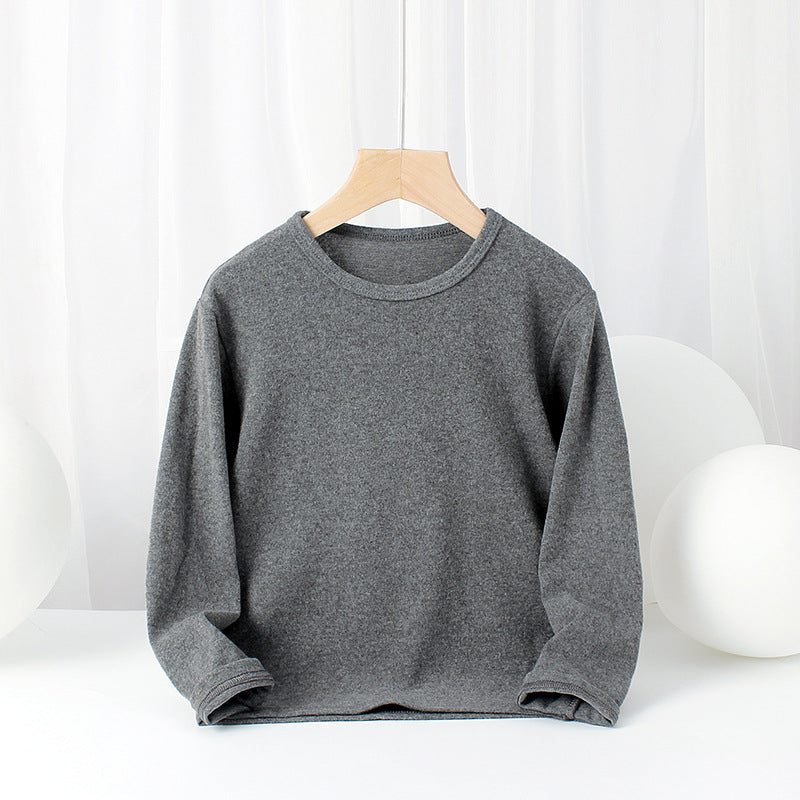 Baby Solid Color Pullover Cotton Crewneck Long Sleeve Basic Tops-8