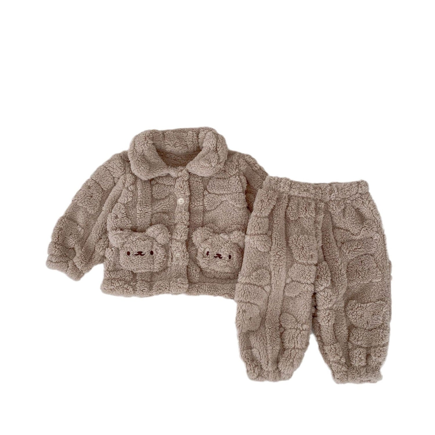 Baby Little Bear Plush Cardigan Combo Long Pants Sets In Winter-8