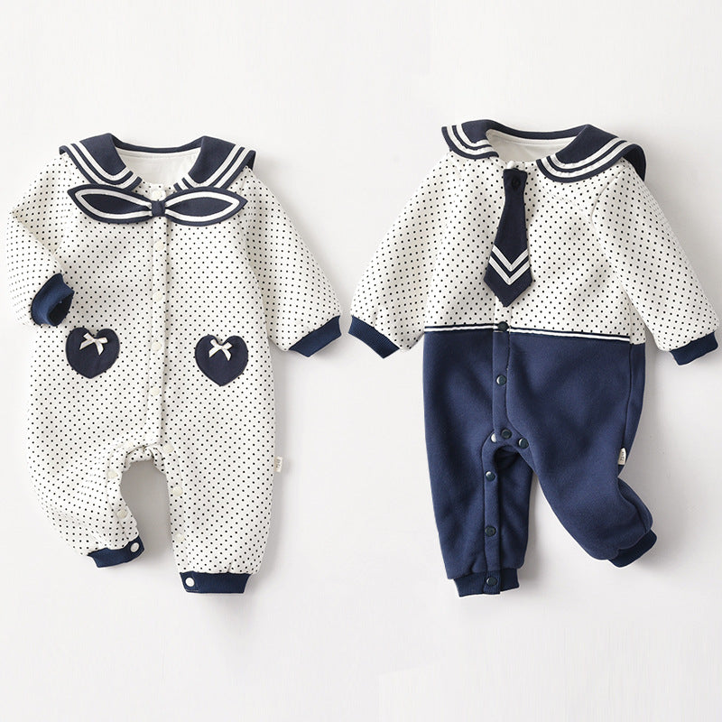 Baby Polka Dot Pattern Bow Patched Design Romper Jumpsuit-0