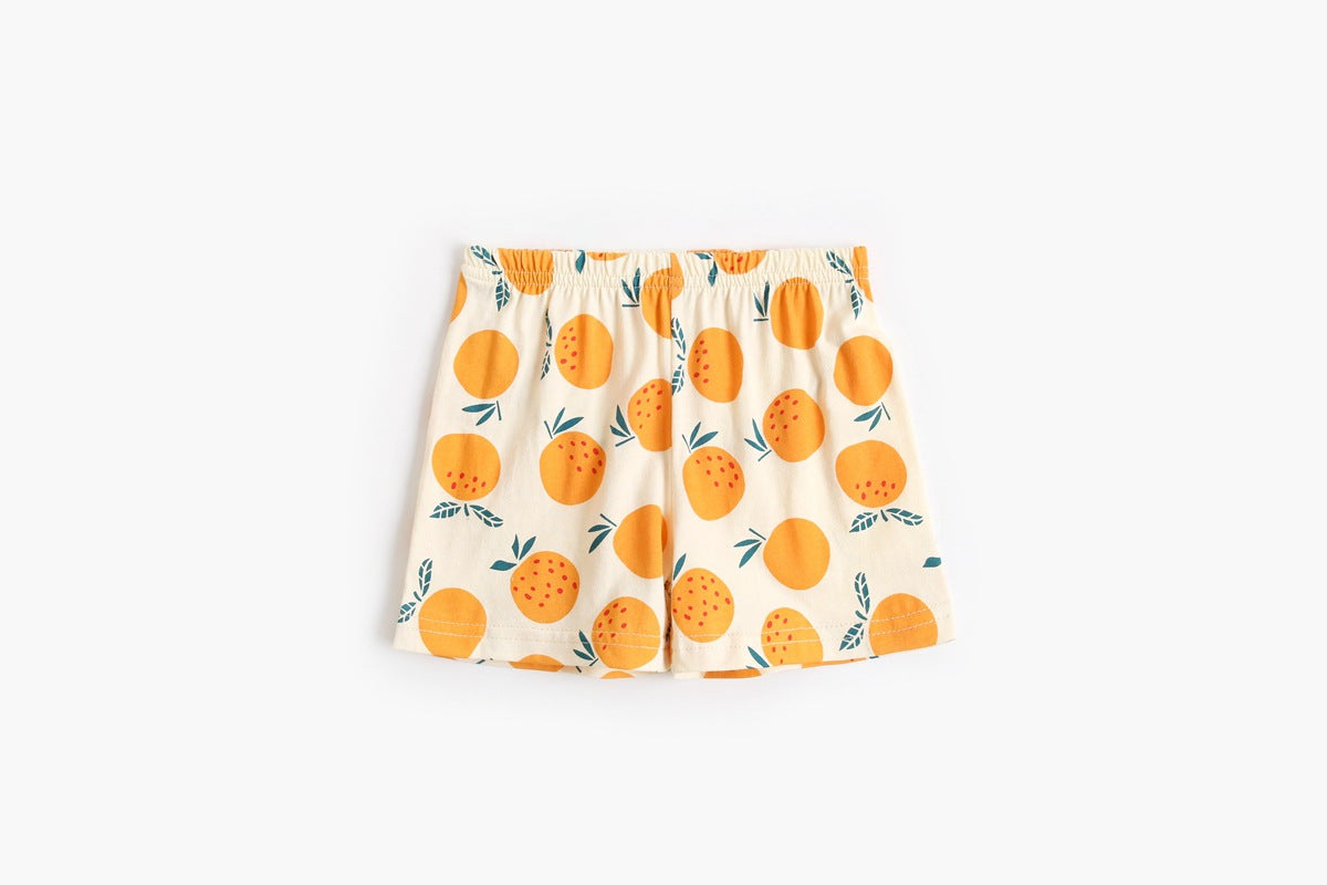 Baby Fruit Print Belt Design Short-Sleeved Top Combo Shorts Japan Style Sets Pajamas-9