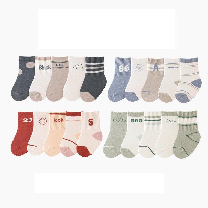 Baby Unisex Breathable Comfy Preppy Socks 5-Pair Set-0