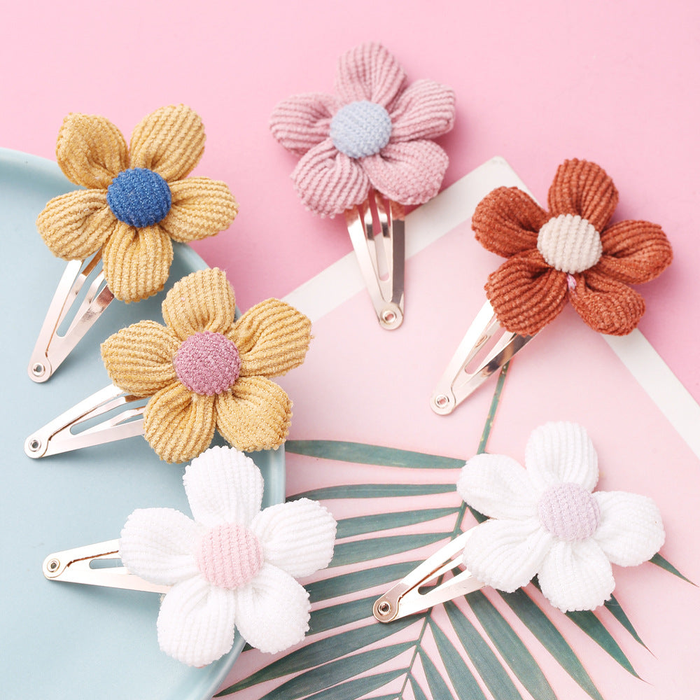 Girls Woolen Sunflower One Word Hair Clips Accessory-0