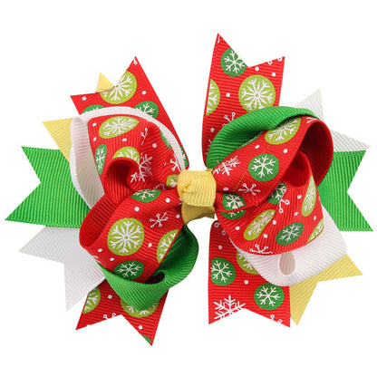 Christmas Various Pattern Dovetail Bow Shape Design Hair 5 Clips Festival Gift-9