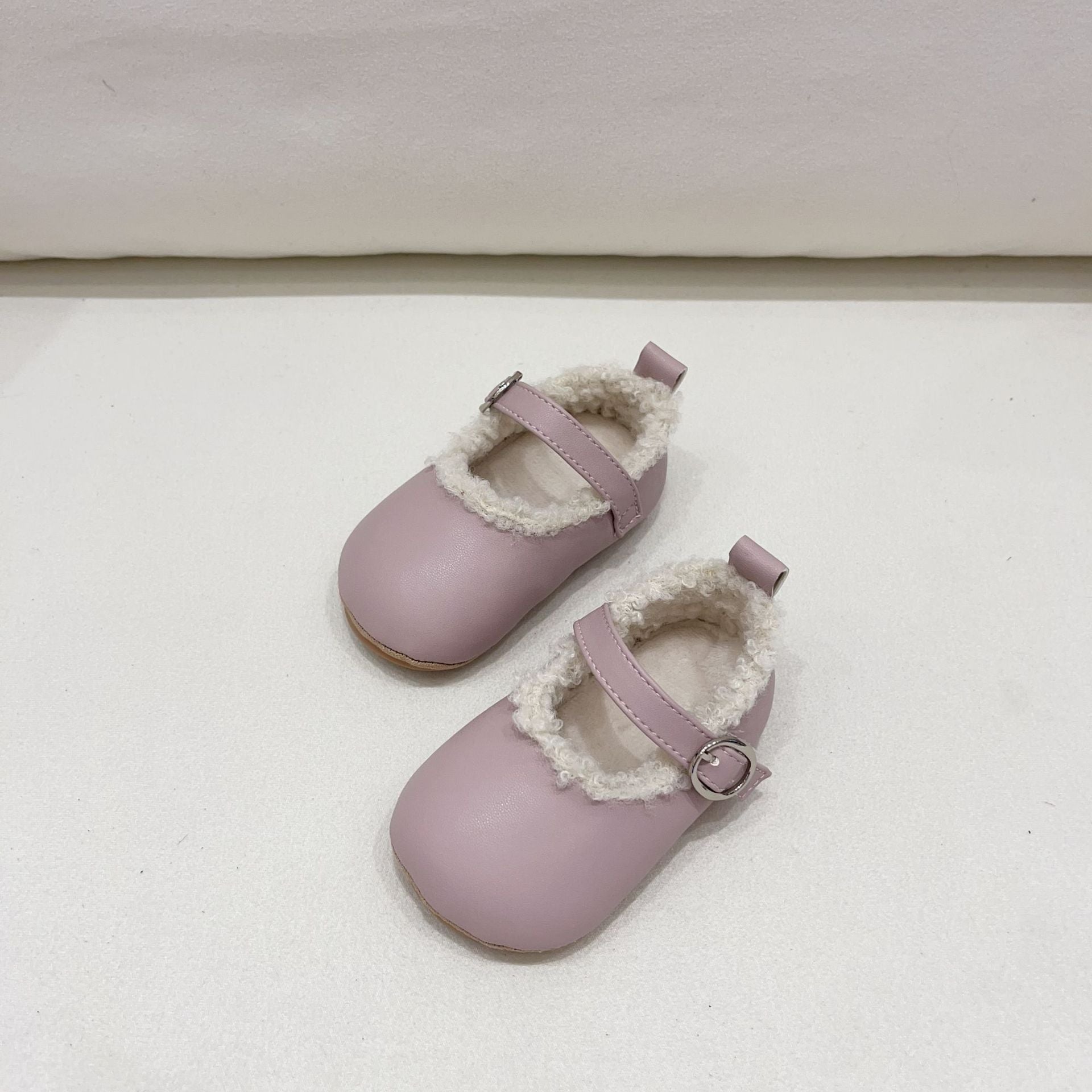 Ins Infant Baby Girl Solid Color Plush Warm Anti-Slip Shoes In Winter-8