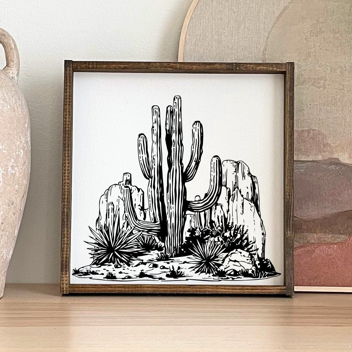 Southwestern Cactus Wood Sign-0