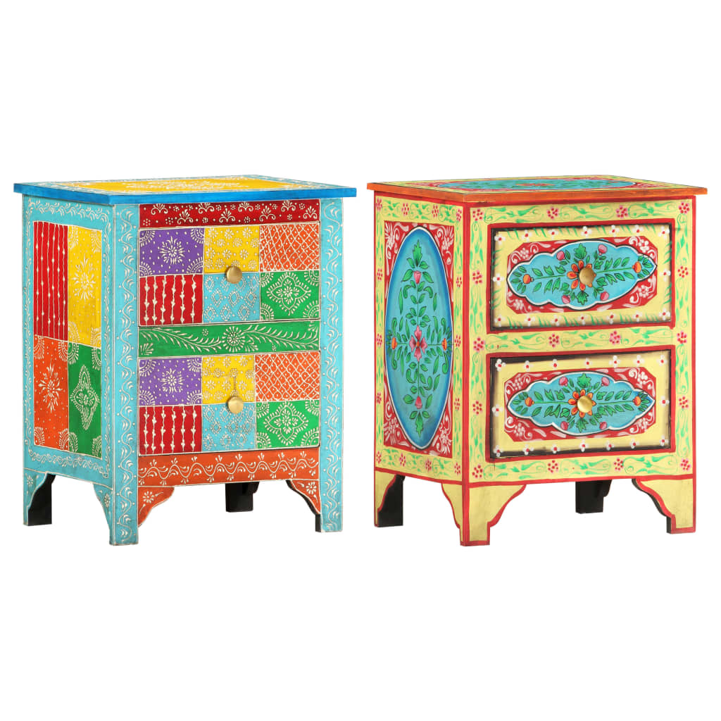 vidaXL Solid Wood Mango Hand Painted Bedside Table Furniture Blue/Lime Green-6