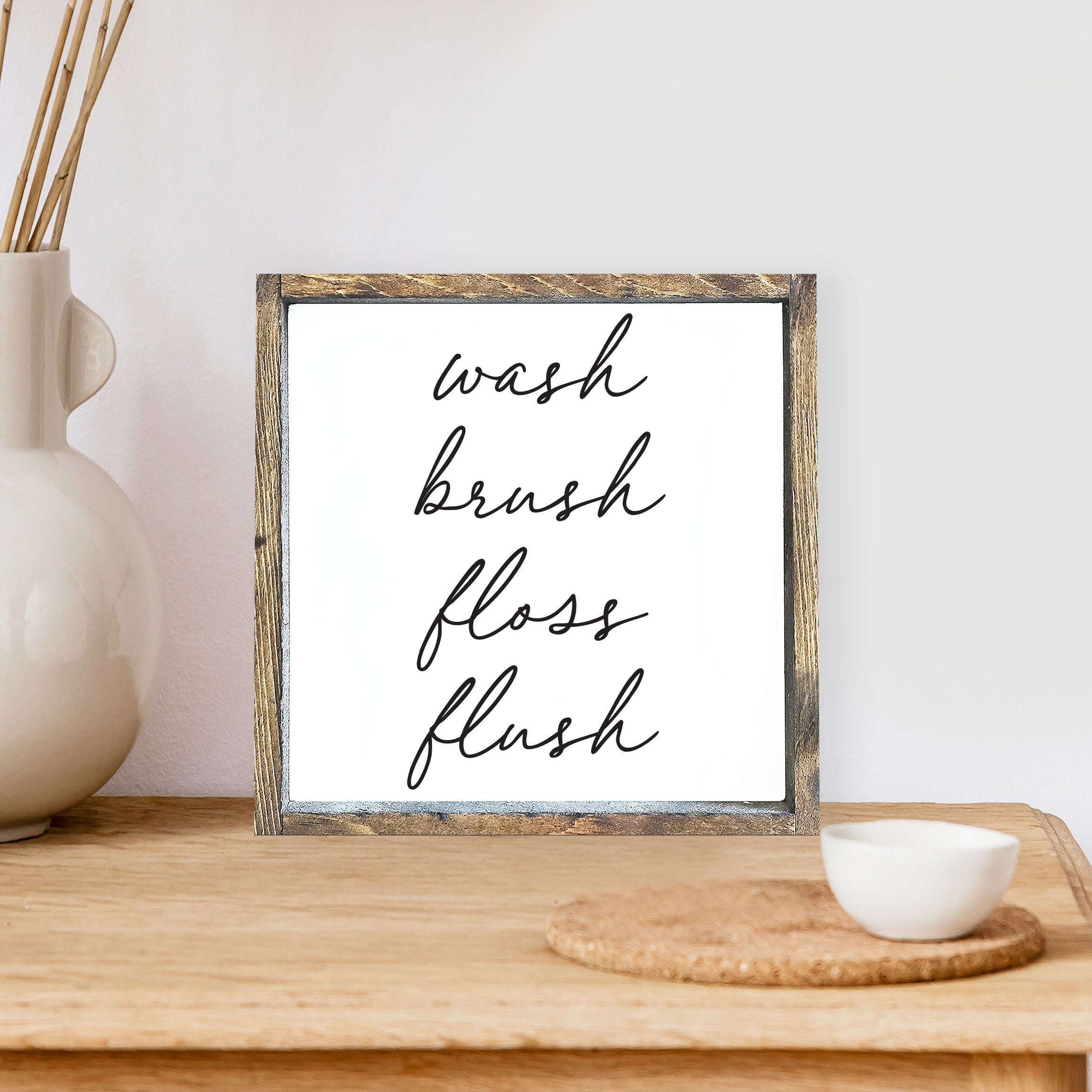 Wash Brush Floss Flush Wood Sign-0