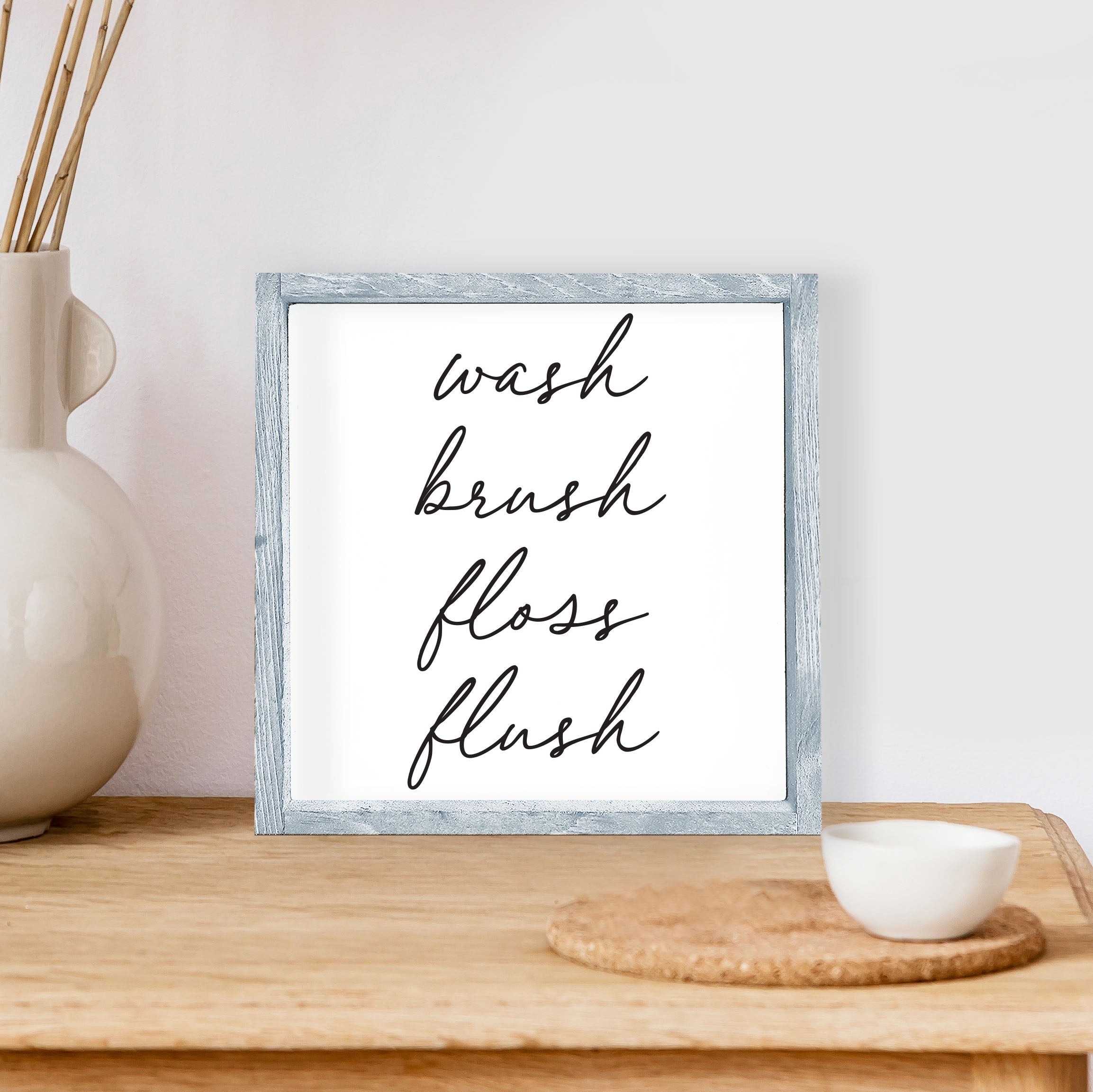 Wash Brush Floss Flush Wood Sign-2