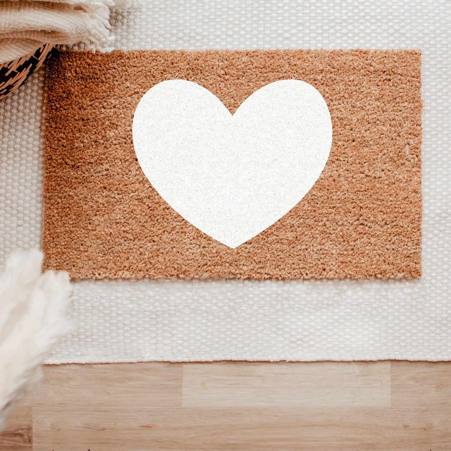 Coir Doormat- White Heart-0