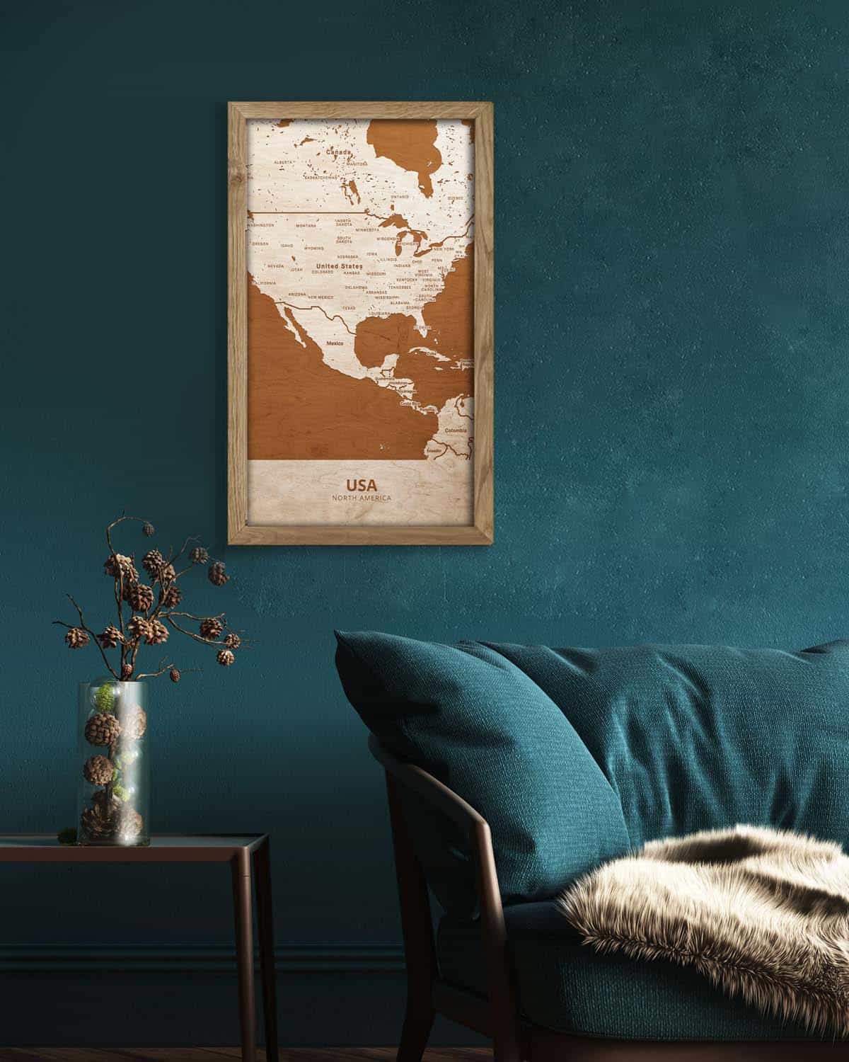 Wooden Map of USA, Country Map in oak frame Birdywing™-4